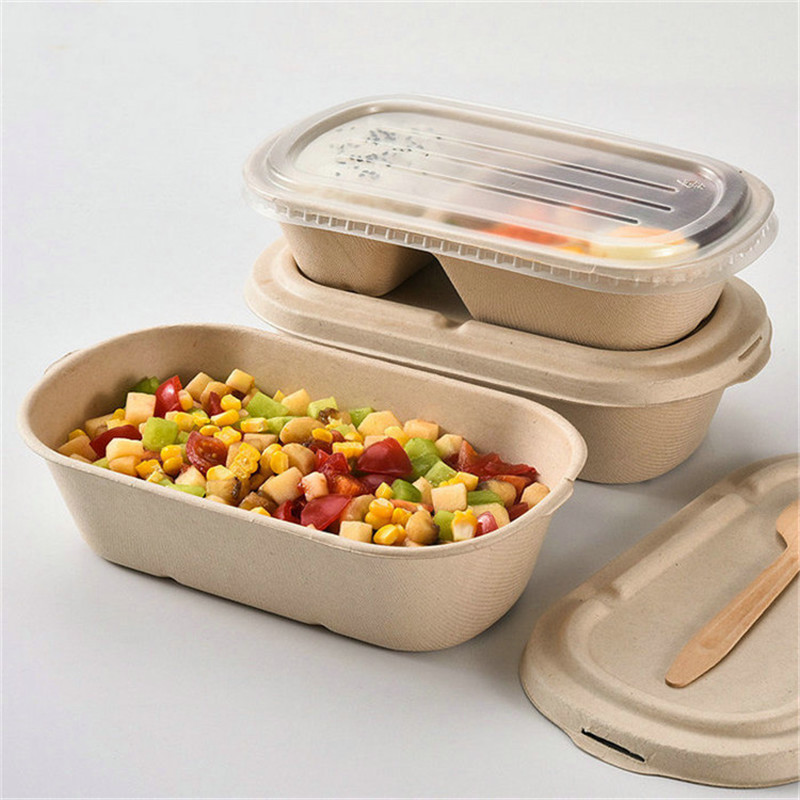 850ml al por mayor desechable Bandeja de fibra de bambú para ensaladas con tapa