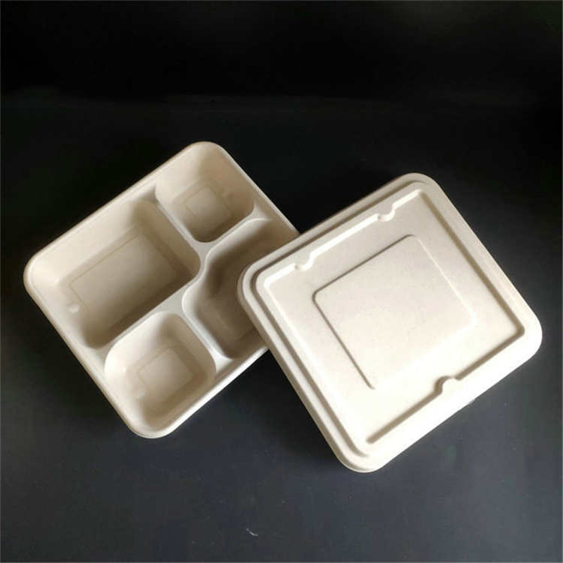 Disposable biodegradablle takeaway food packaging 4-compartment trays