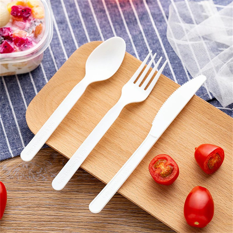 Juegos de cubiertos de almidón de maíz biodegradables desechables de 7 pulgadas para alimentos