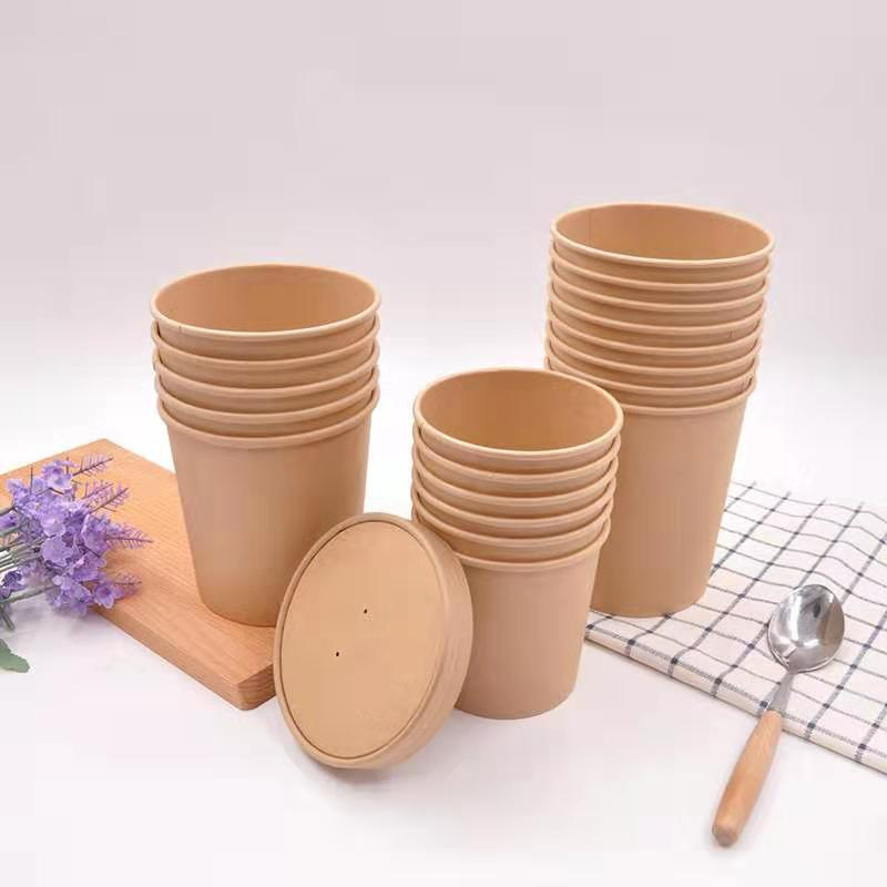 12oz de taza de sopa de papel kraft desechable de impresión personalizada