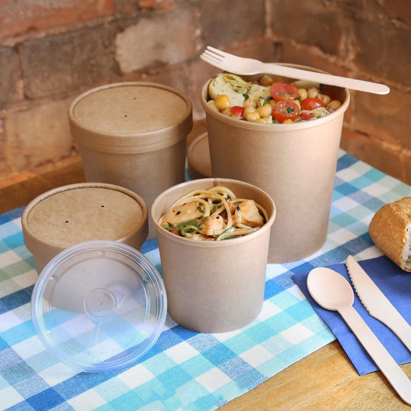 20oz de buena calidad caliente vender taza de sopa de papel kraft con tapas