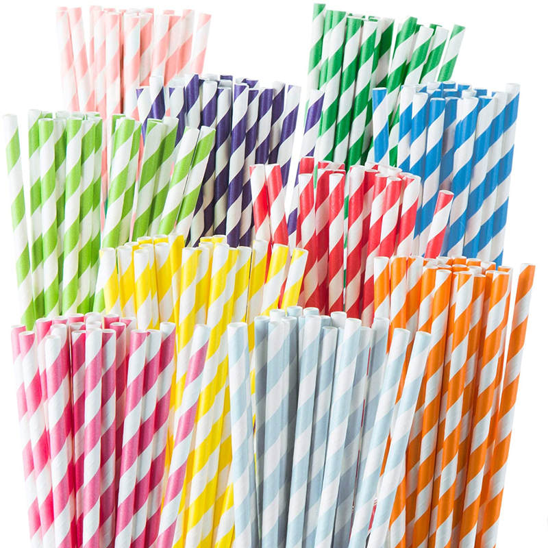  6 * 200 mm dipsosable pajitas de papel biodegradables coloridas para bebida