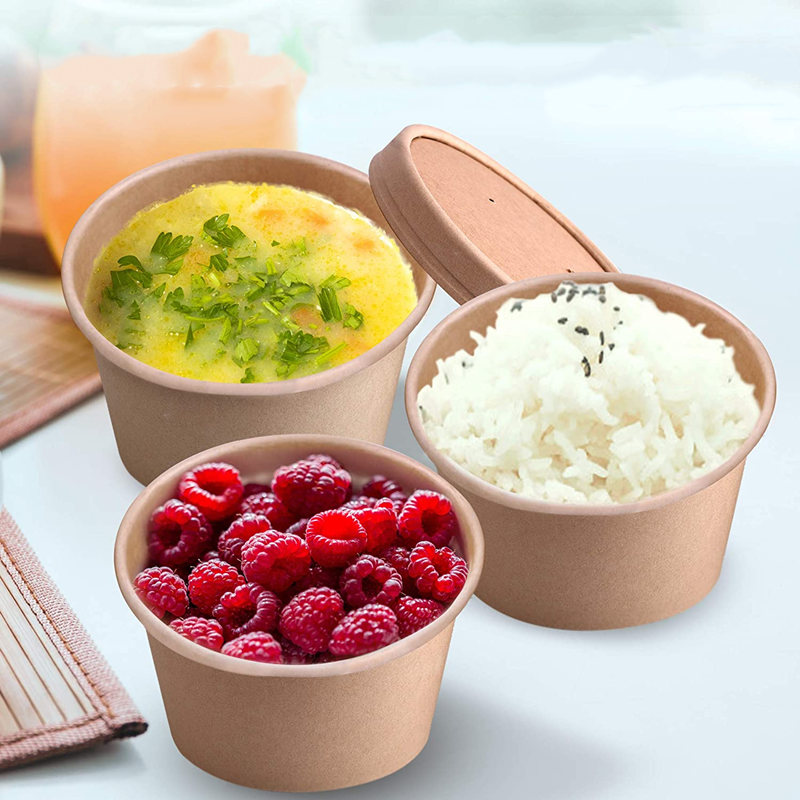  8oz desechable al por mayor Natural Color biodegradable Kraft Paper Soup Cup