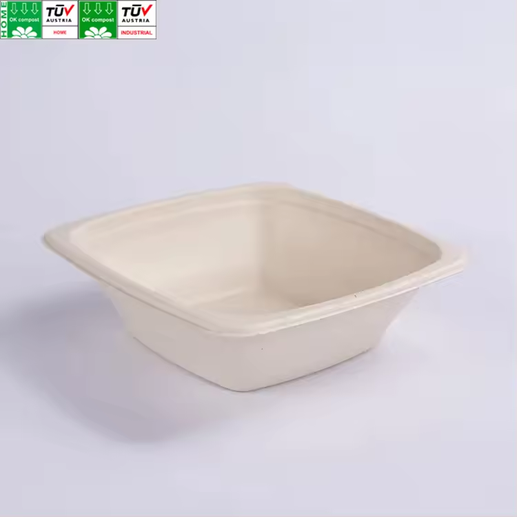Papel de pulpa de bagazo de caña de azúcar personalizado cuadrado rectángulo biodegradable cuenco profundo cuenco rectángulo ensalada cuenco rectángulo con tapa