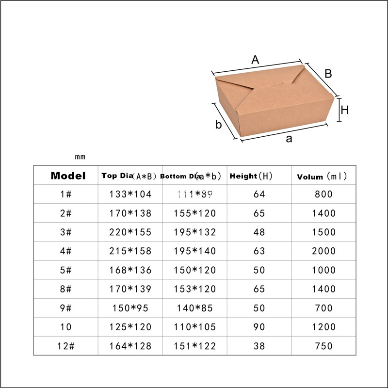 Caja de comida para llevar de papel kraft de 800 ml