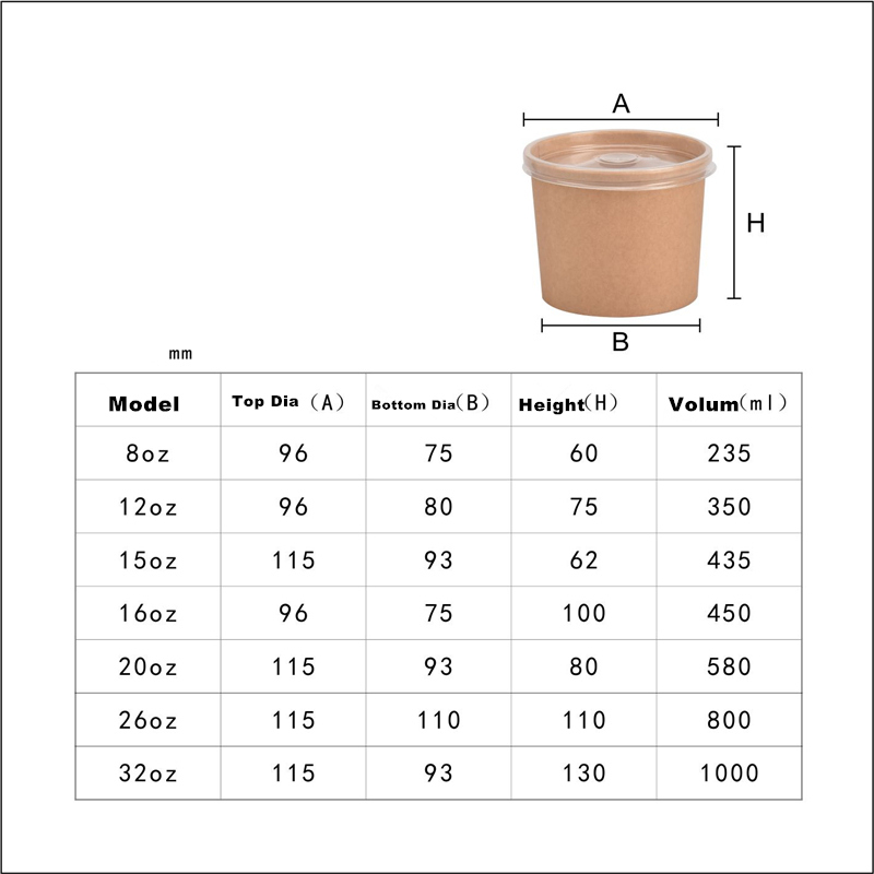Taza de sopa de papel kraft de 26 oz Taza de sopa de papel kraft de 26 oz